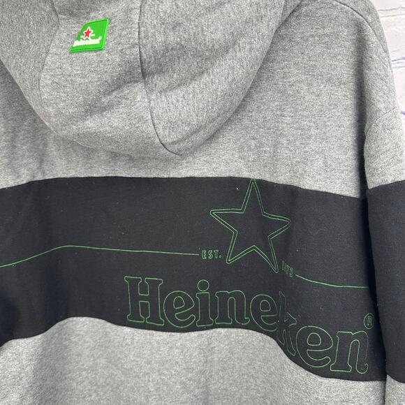 Heineken Zip Hoodie Jacket Grey Black With Hood Drawstring  Mens Sz XXL - Picture 8 of 11